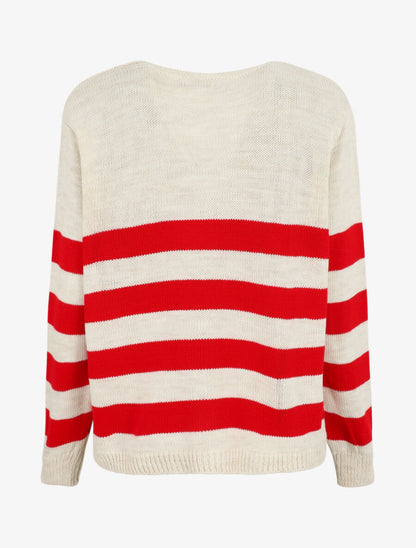 Pull ajourée à rayures - Rouge/beige - 2