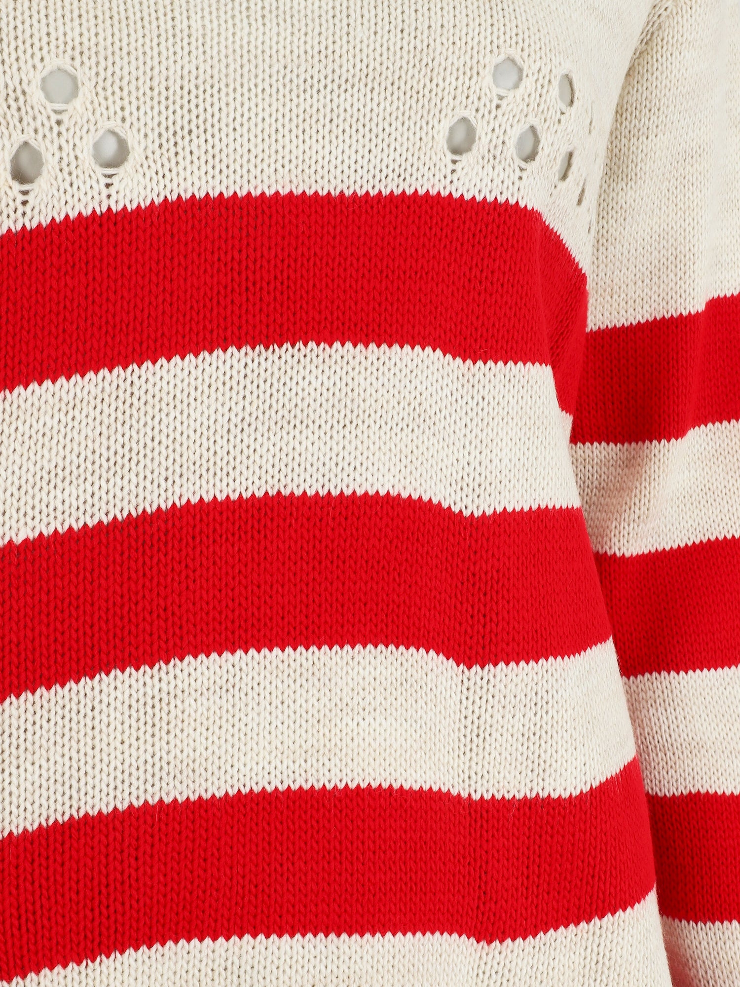 Pull ajourée à rayures - Rouge/beige - 3