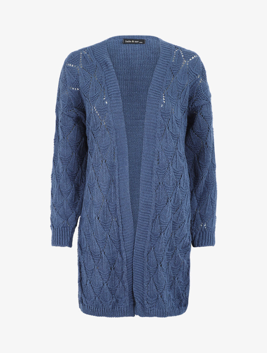 Gilet long uni en maille fine - Bleu - 1