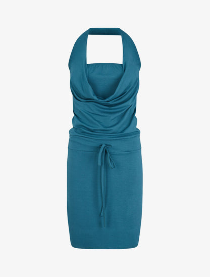 Robe à dos nu et col bénitier - Bleu canard - 1
