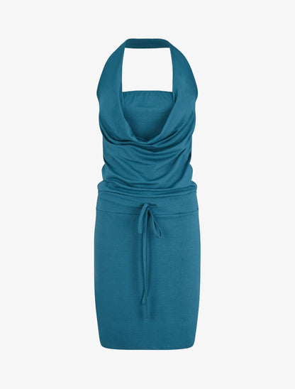 Robe à dos nu et col bénitier - Bleu canard - 2