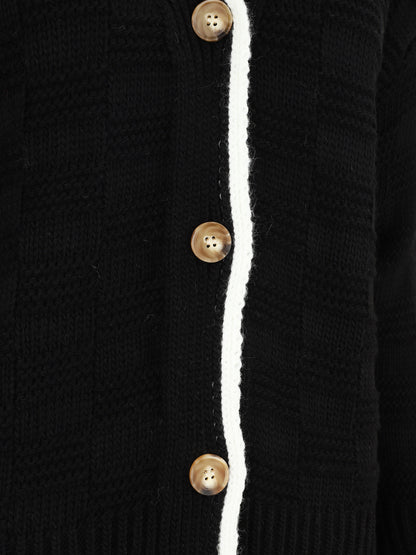 Gilet col V en maille stylisée - Noir - 3
