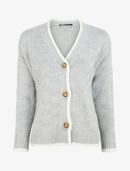 Gilet col V en maille stylisée - Gris clair - 4