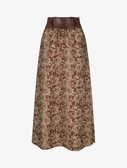 Jupe longue imprimé cachemire à taille haute - Marron - 1