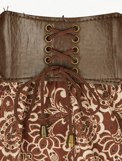 Jupe longue imprimé cachemire à taille haute - Marron - 3