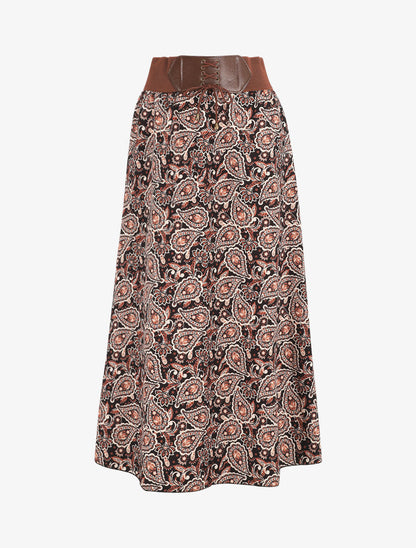 Jupe longue imprimé cachemire à taille haute - Noir - 1