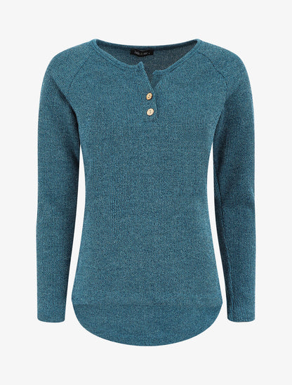Pull côtelé à boutons - Bleu canard - 1