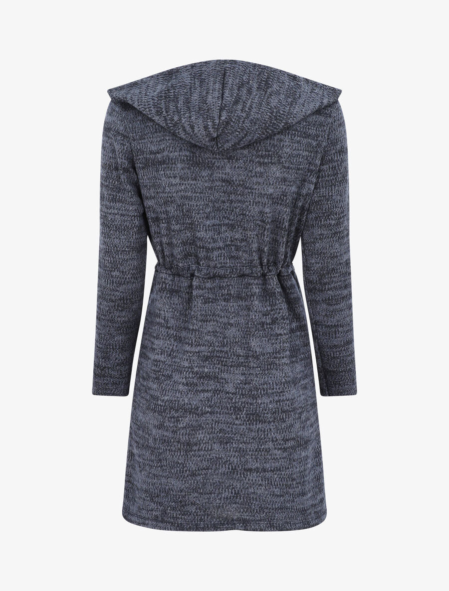 Gilet mi-long à capuche et liens - Bleu - 2