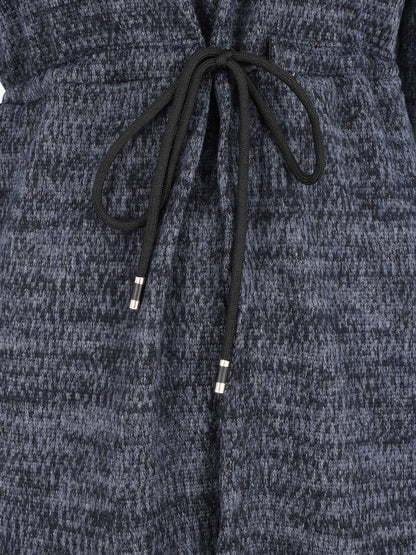 Gilet mi-long à capuche et liens - Bleu - 3