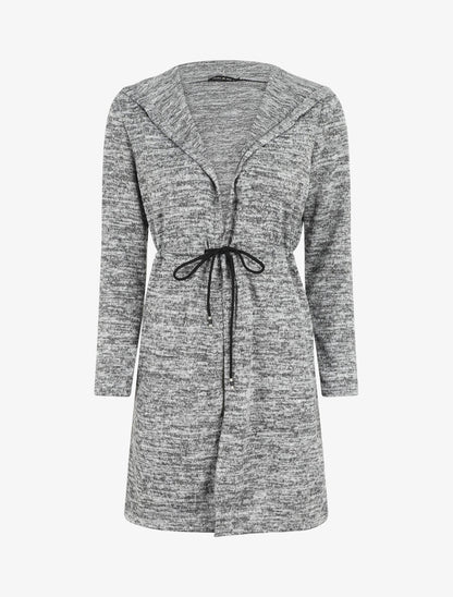 Gilet mi-long à capuche et liens - Gris - 5