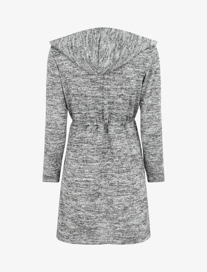 Gilet mi-long à capuche et liens - Gris - 2