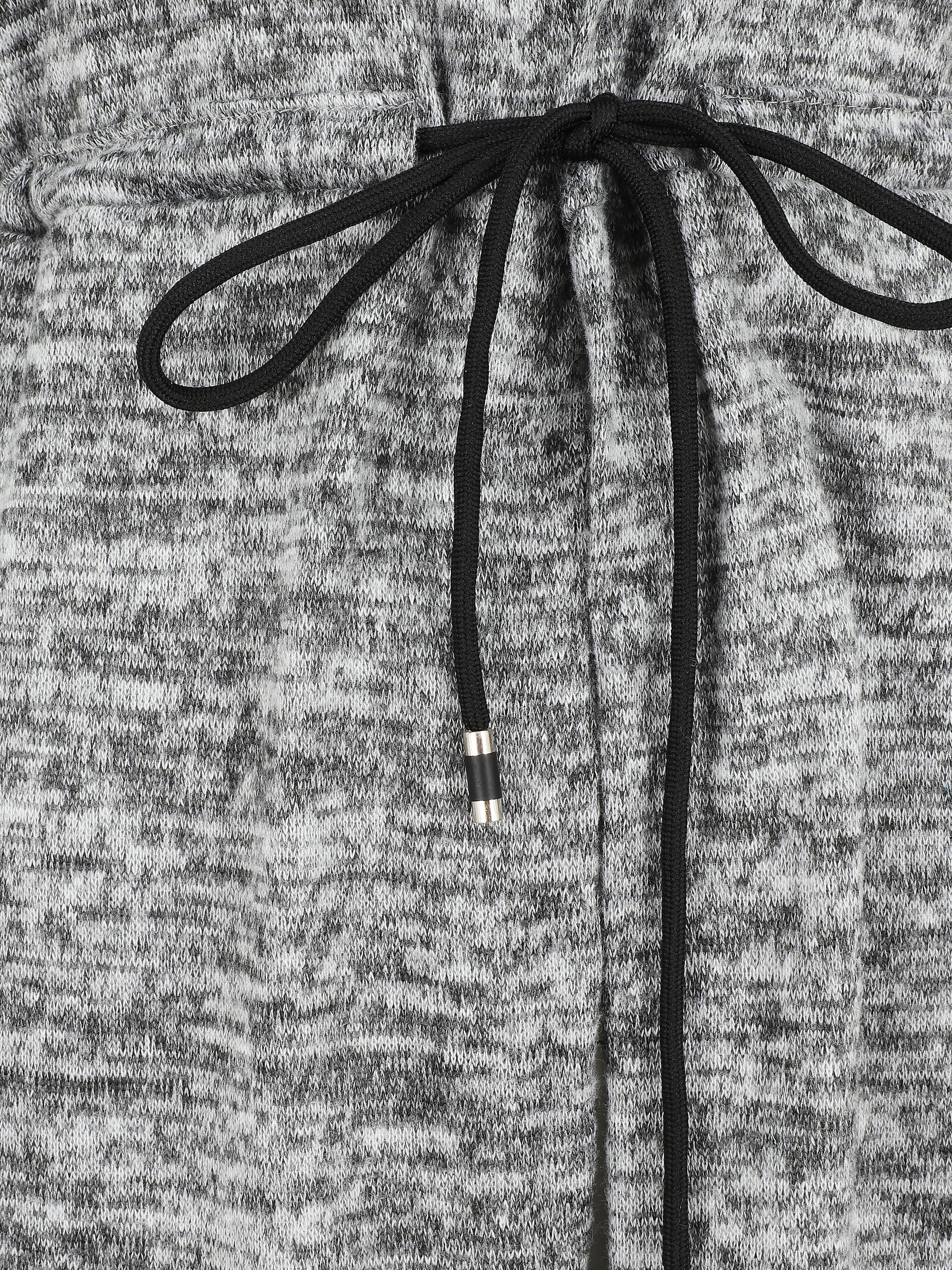 Gilet mi-long à capuche et liens - Gris - 3