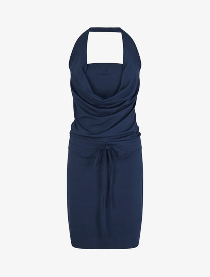 Robe à dos nu et col bénitier - Marine - 1