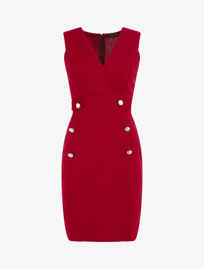 Robe unie sans manches à boutons - Framboise - 5