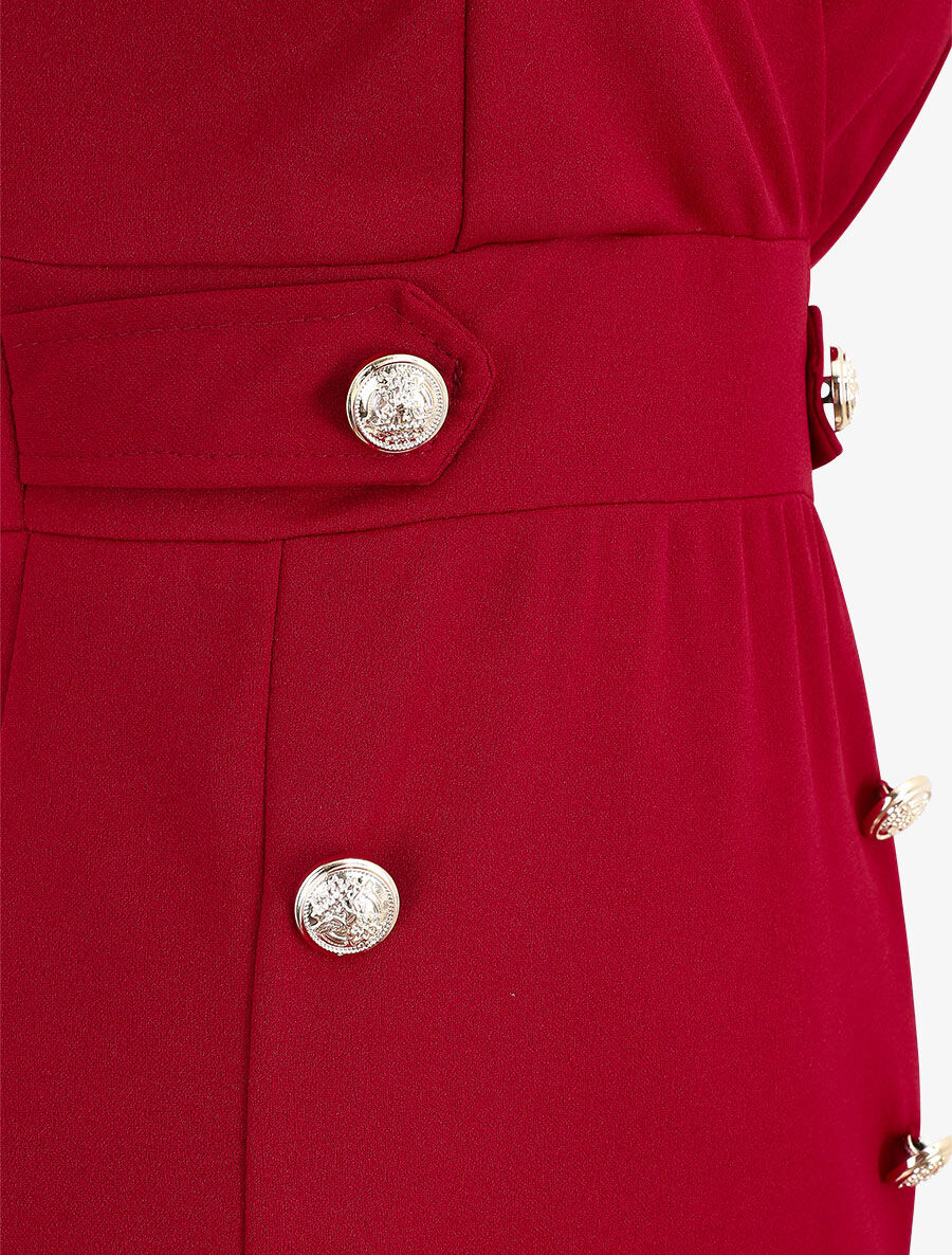 Robe unie sans manches à boutons - Framboise - 4
