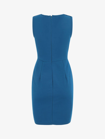 Robe unie sans manches à boutons - Bleu - 3