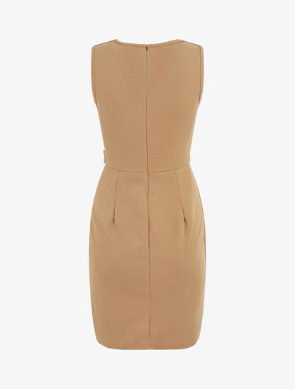 Robe unie sans manches à boutons - Taupe - 3