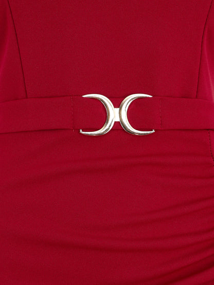 Robe drapée à bretelles et boucle - Framboise - 4