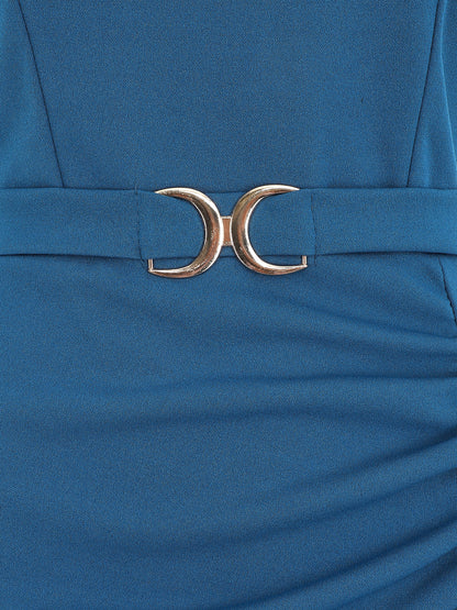 Robe drapée à bretelles et boucle - Bleu - 4
