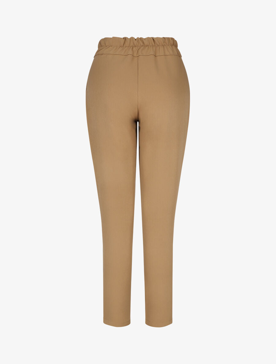 Pantalon uni à taille élastiquée - Camel - 2