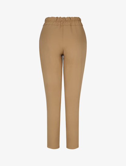 Pantalon uni à taille élastiquée - Camel - 2