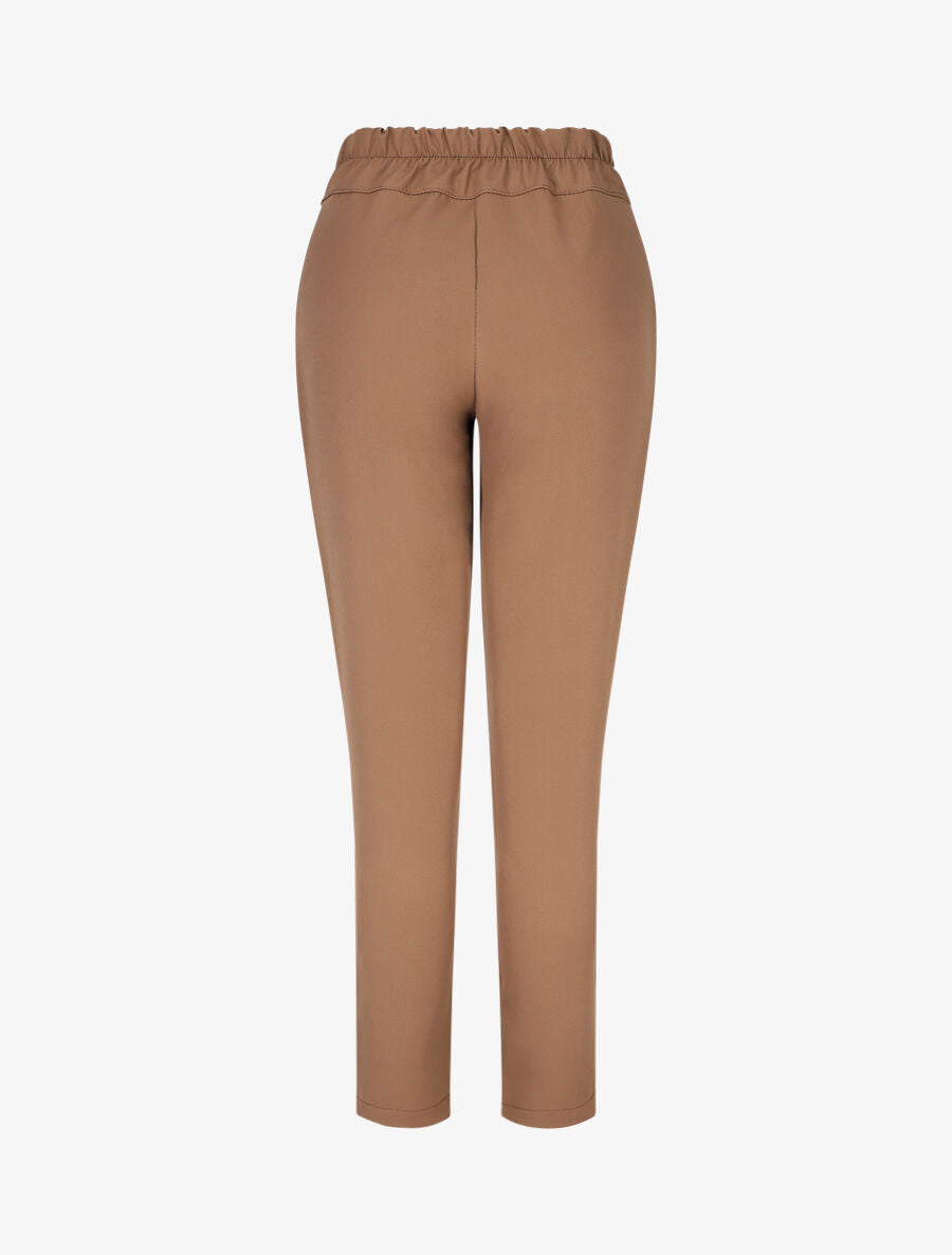 Pantalon uni à taille élastiquée - Taupe - 2