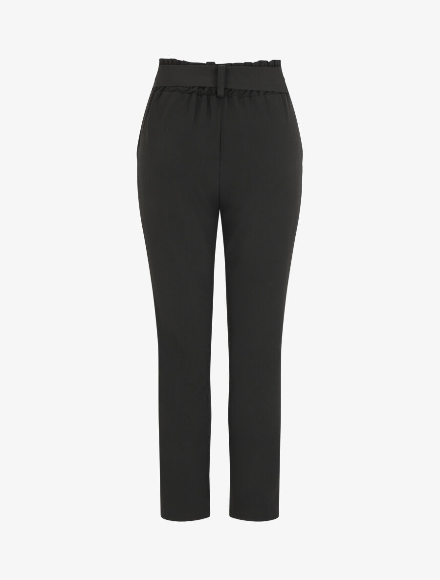 Pantalon fluide uni à taille élastiquée - Noir - 2
