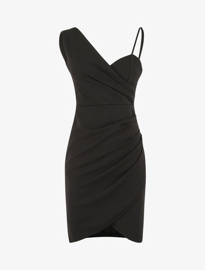 Robe fourreau à bretelles asymétriques - Noir - 1