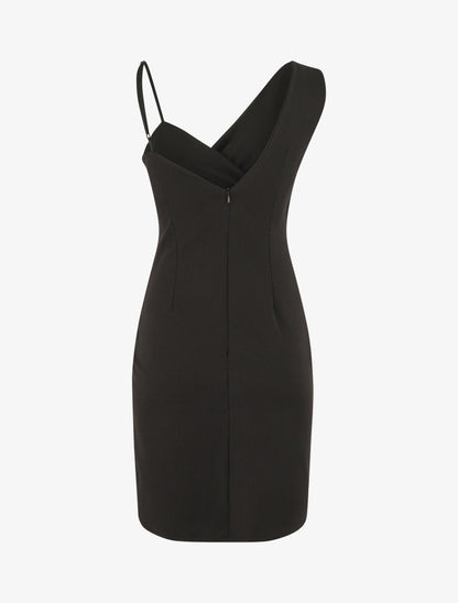 Robe fourreau à bretelles asymétriques - Noir - 2