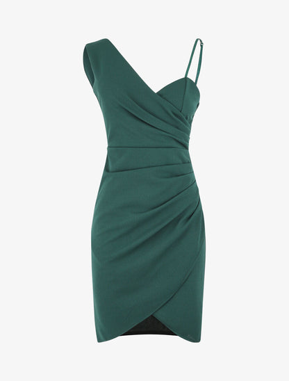 Robe fourreau à bretelles asymétriques - Vert sapin - 2
