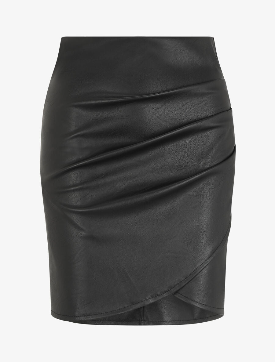 Jupe effet drapé en simili - Noir - 1