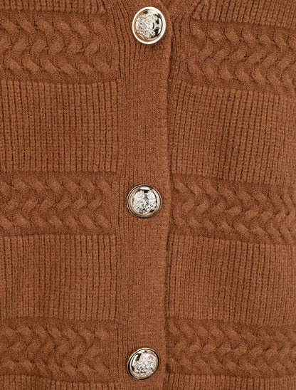 Cardigan uni à coupe carré et effet texturé - Marron - 3
