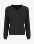 Pull fin uni à col V - Noir - 1