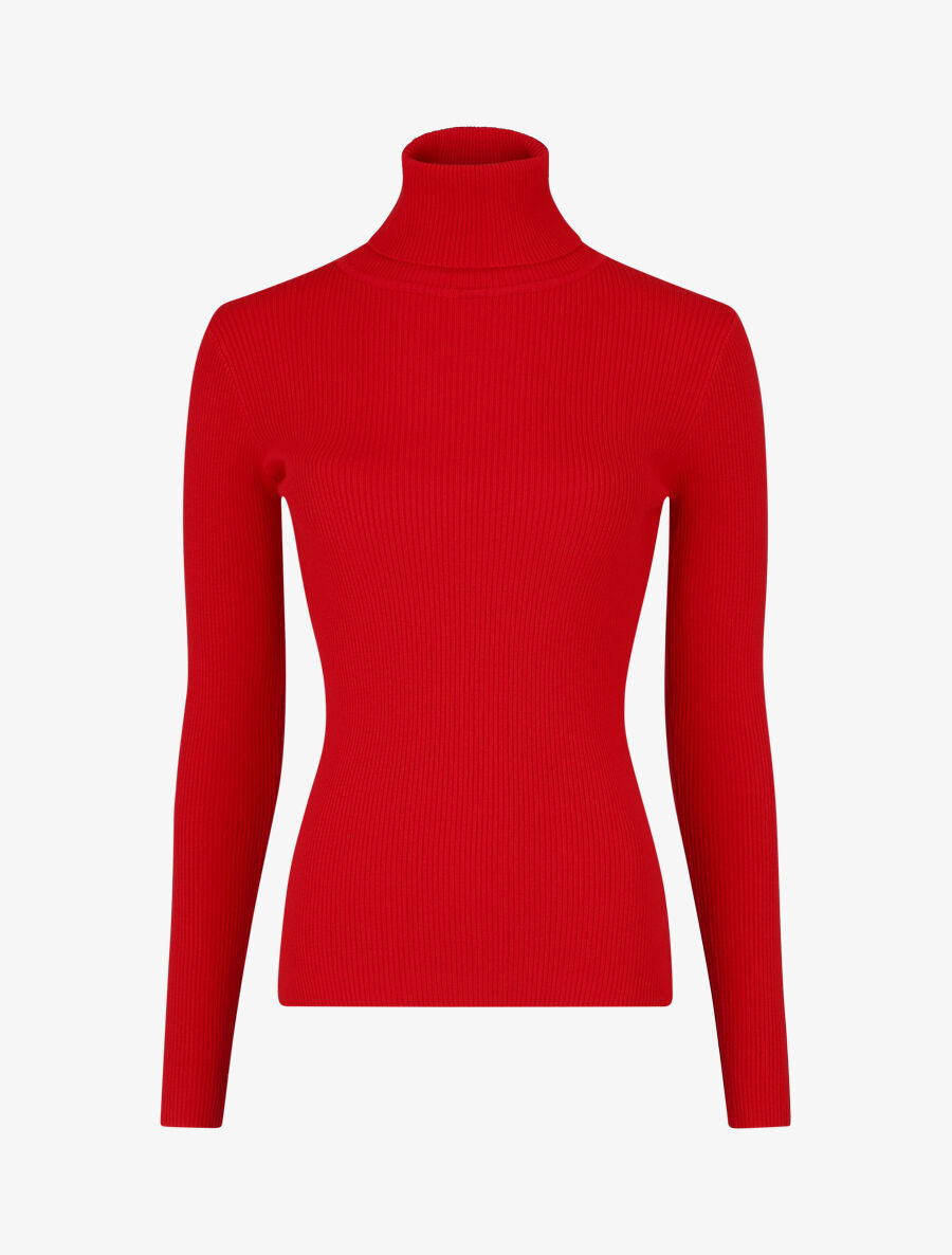 Pull col roulé uni ajusté - Rouge - 4