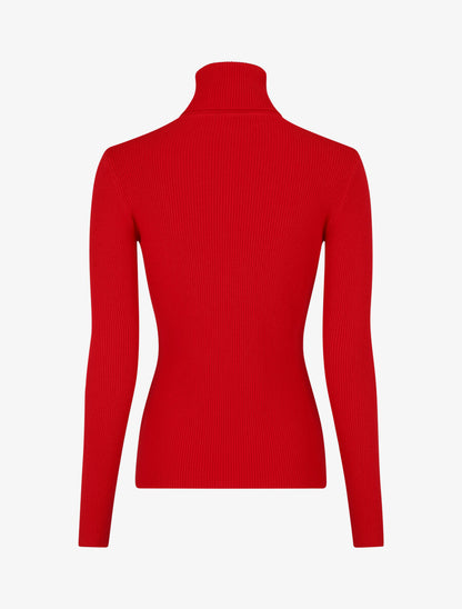 Pull col roulé uni ajusté - Rouge - 2