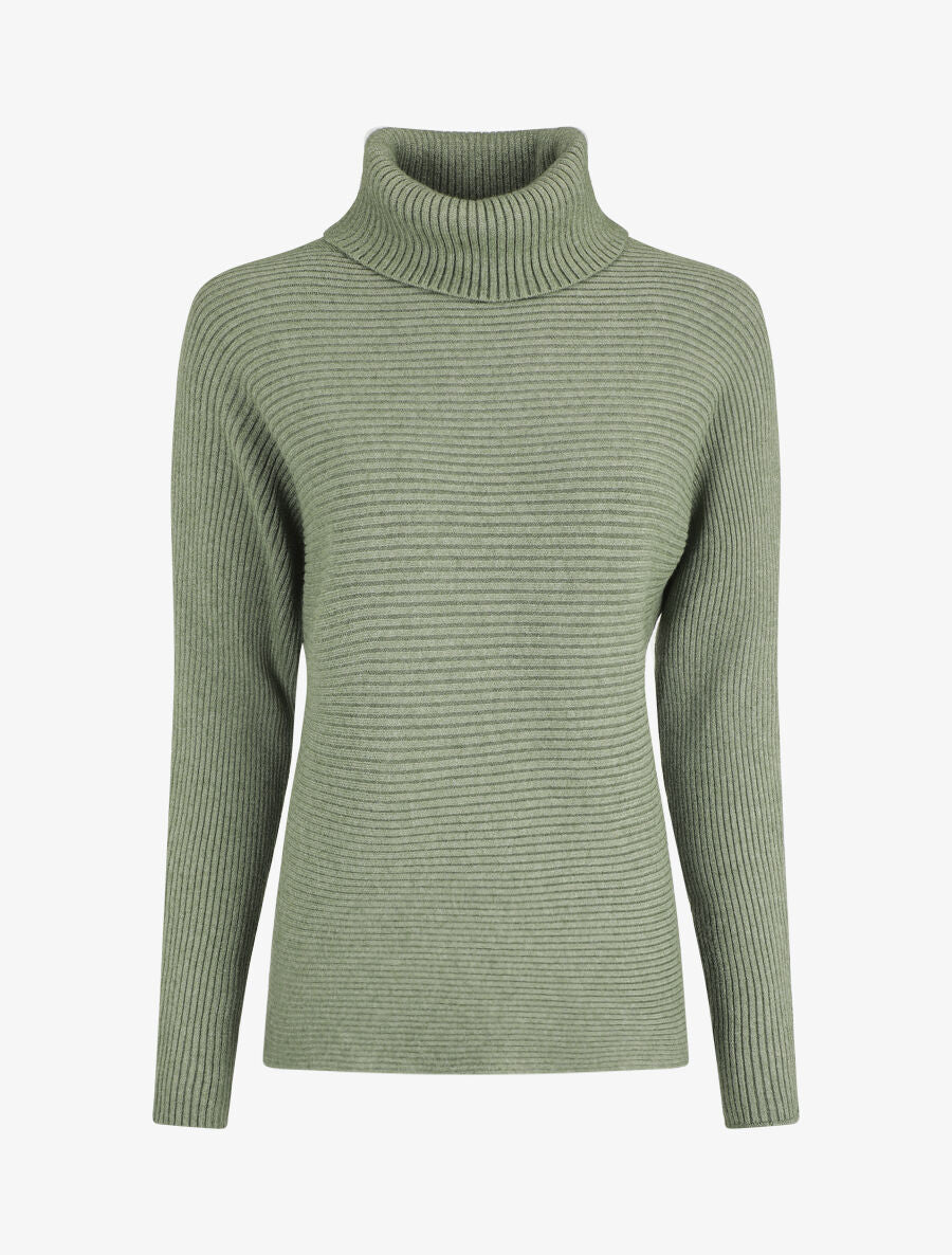 Pull droit côtelé à col roulé - Vert olive - 5