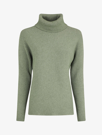 Pull droit côtelé à col roulé - Vert olive - 5