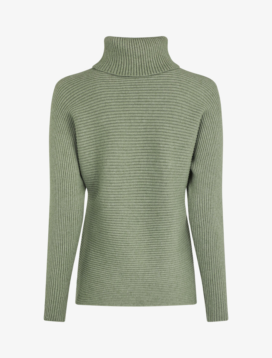 Pull droit côtelé à col roulé - Vert olive - 2