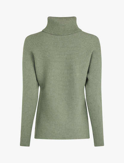 Pull droit côtelé à col roulé - Vert olive - 2
