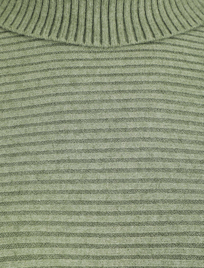 Pull droit côtelé à col roulé - Vert olive - 3