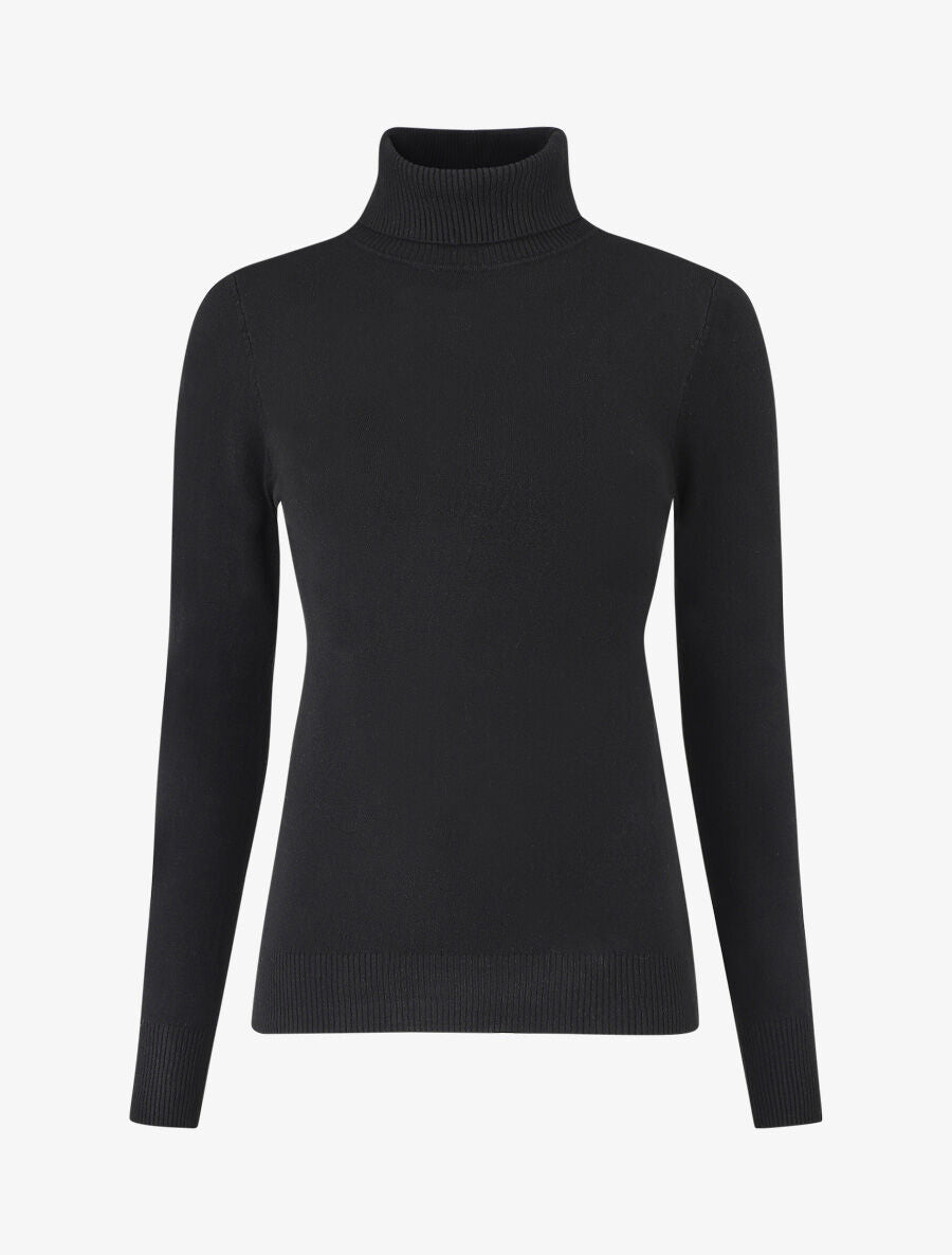 Pull fin uni col roulé - Noir - 4