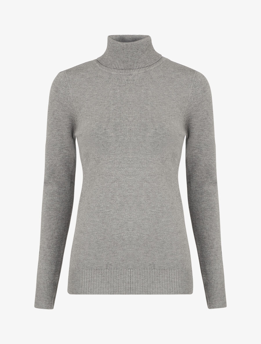 Pull fin uni col roulé - Gris - 1