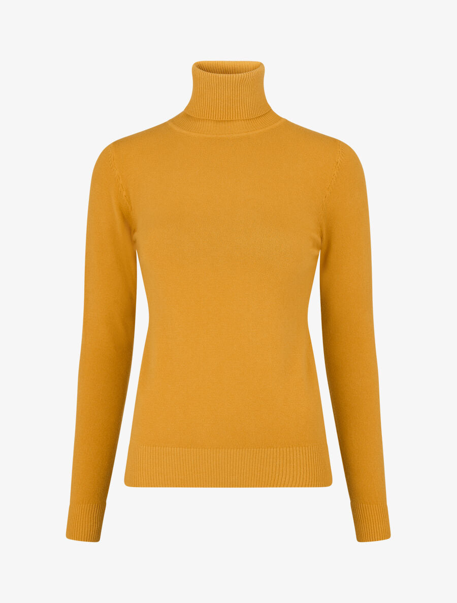 Pull fin uni col roulé - Jaune moutarde - 1