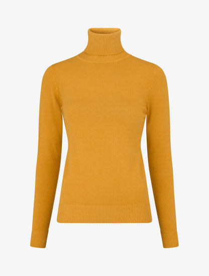 Pull fin uni col roulé - Jaune moutarde - 1