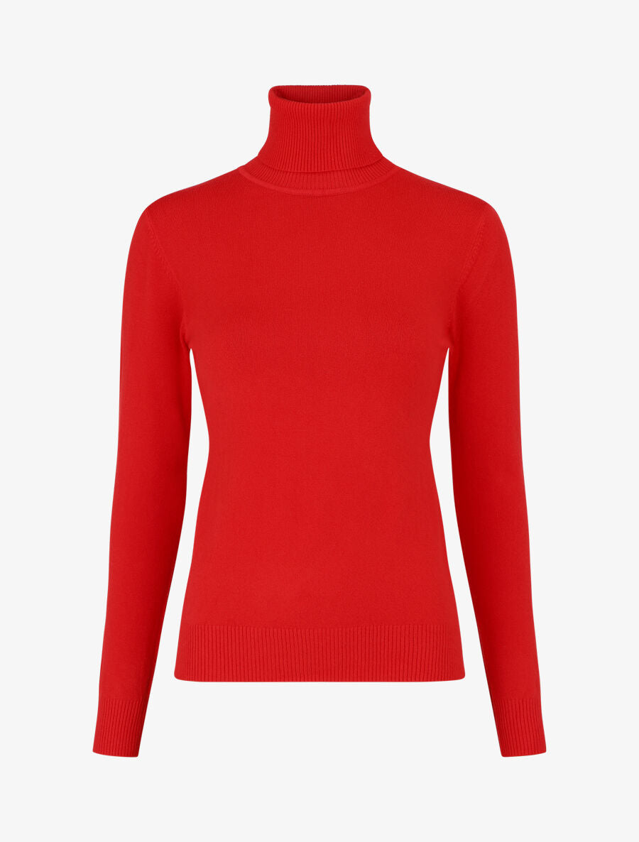 Pull fin uni col roulé - Rouge - 1
