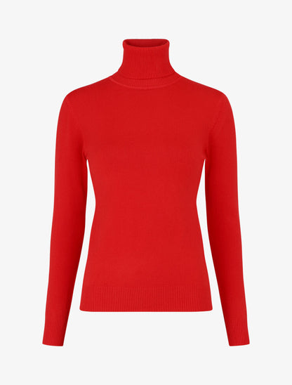 Pull fin uni col roulé - Rouge - 1