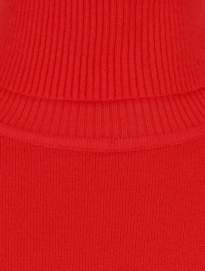 Pull fin uni col roulé - Rouge - 3