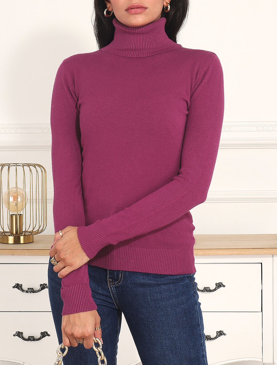 Pull uni à col roulé - Violet - 4