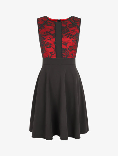 Robe courte patineuse à dentelle - Rouge - 1