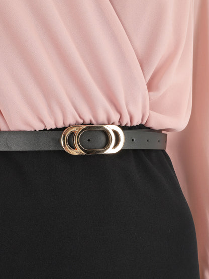 Robe fourreau à col cache-coeur - Noir/rose - 3